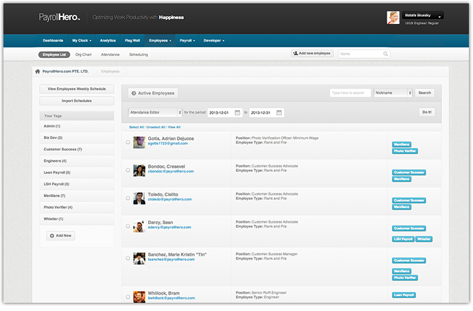 PayrollHero manager MytimeCLock list employees