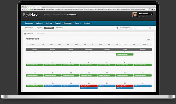 PayrollHero Time, attendance and scheduling screen